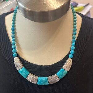 Turquoise and Silver Beaded Necklace